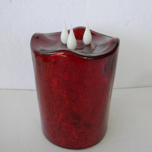 NEW 3-Wick Illuminated 7" Crackle Glass Candle by Valerie PARR HILL RED - Picture 1 of 4